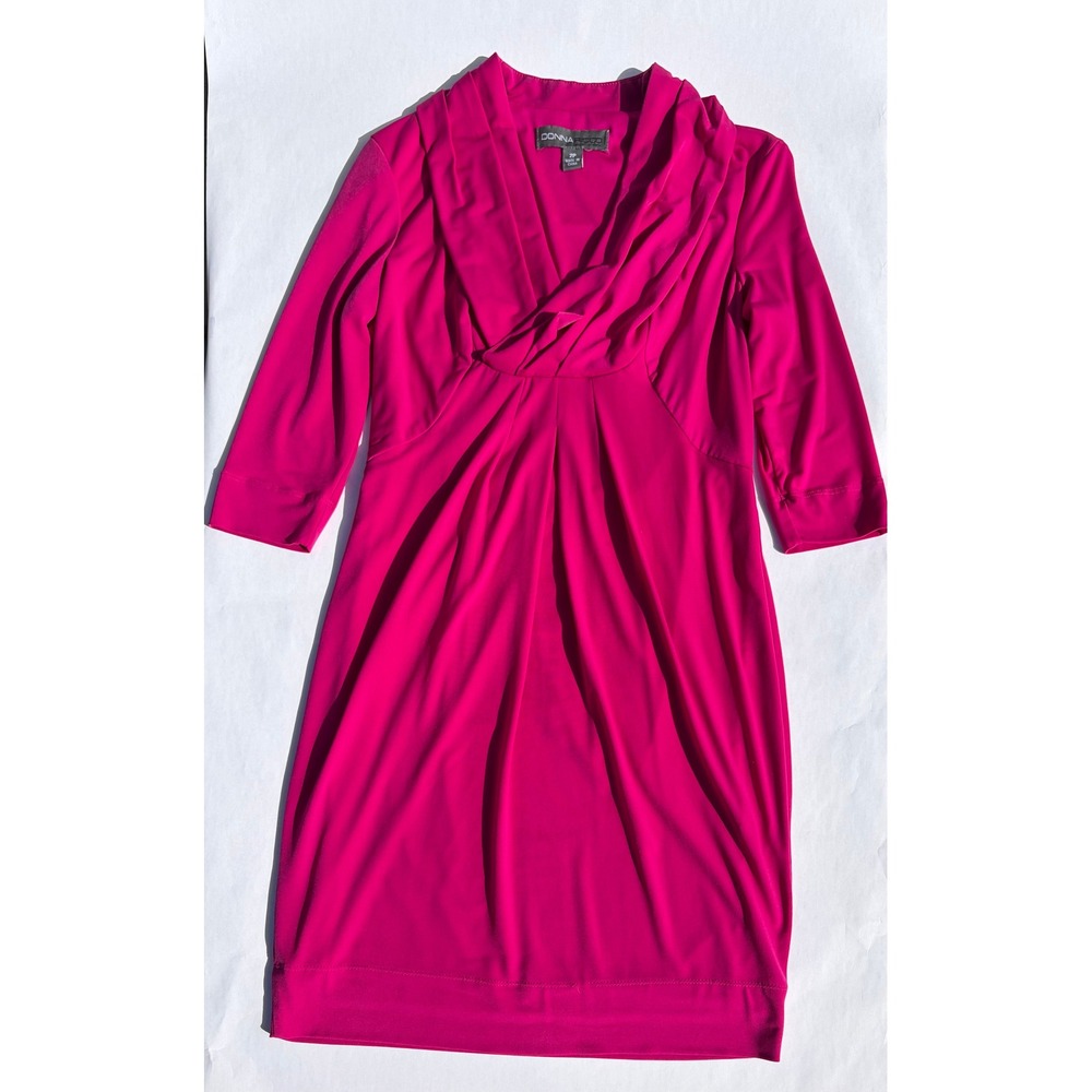 Donna Ricco Pink Midi Business Dress 3/4 Sleeve Pleated Sheath 2P